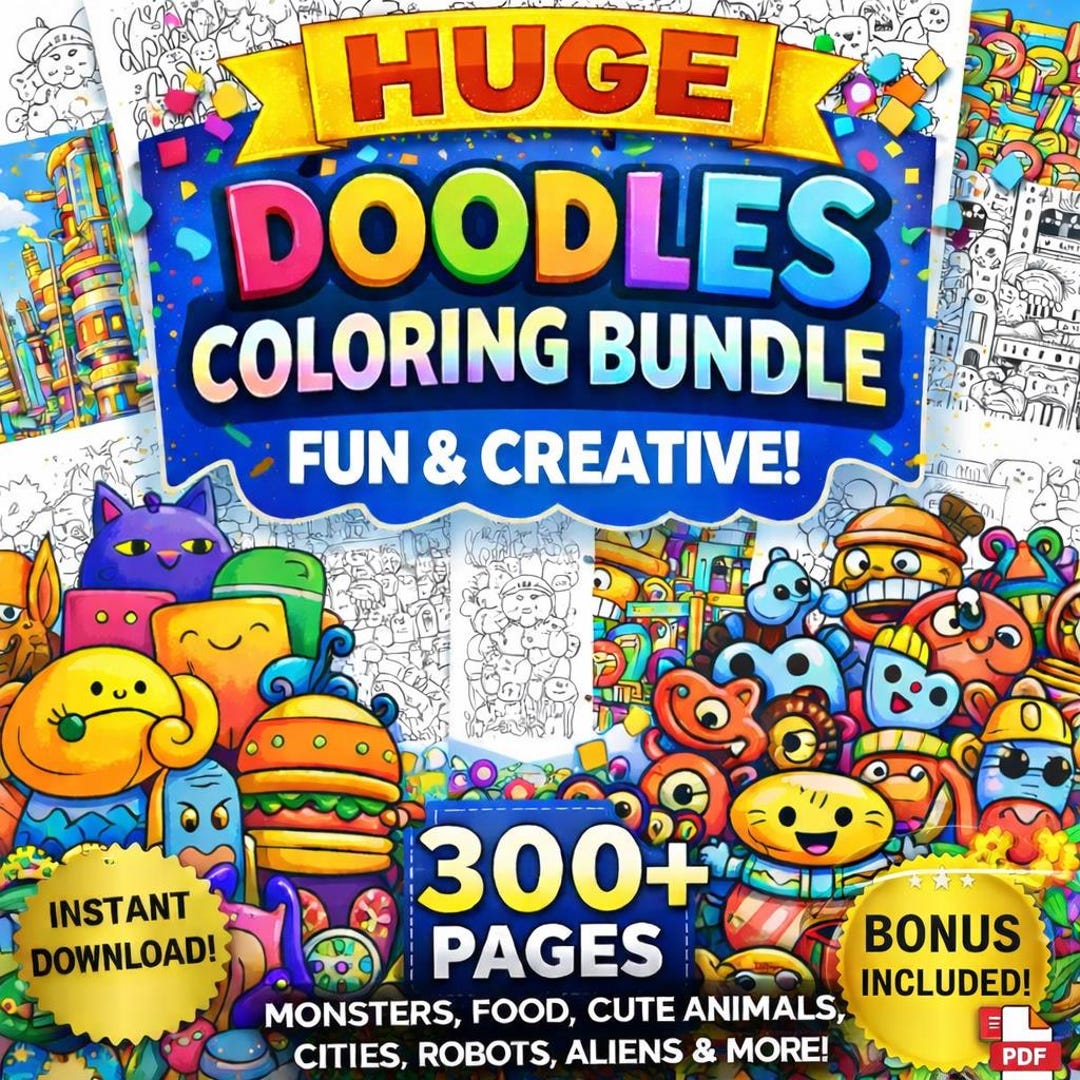 Doodle Coloring Bundle Pack, 300+ Printable Coloring Pages for Children ...