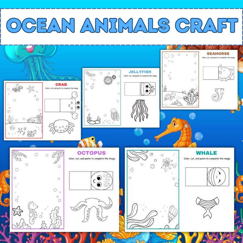 10 Ocean Animals Cut & Paste Printable Crafts, Under the Sea Animals ...