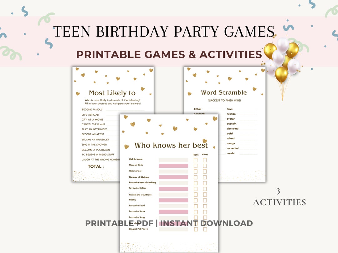 Teen Girls Birthday Games Printable Party Games X3 Who Knows the ...