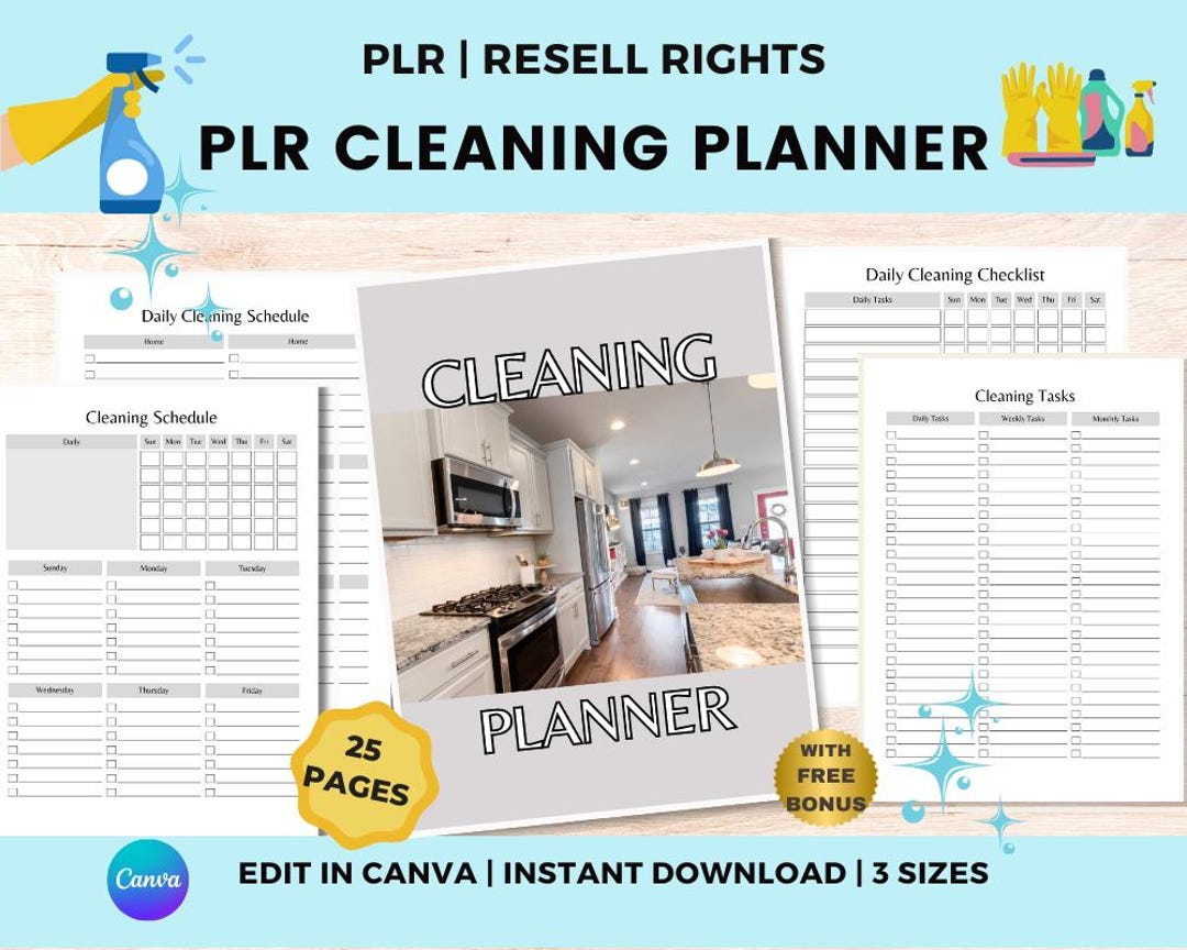 Editable Cleaning Planner PLR MRR Canva Template, Cleaning Checklists ...