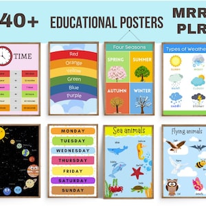 MRR Educational Posters for Kids, 45+ PLR Poster, Bilingual Spanish Posters, Education Resources, Homeschool Resources, Classroom Decor
