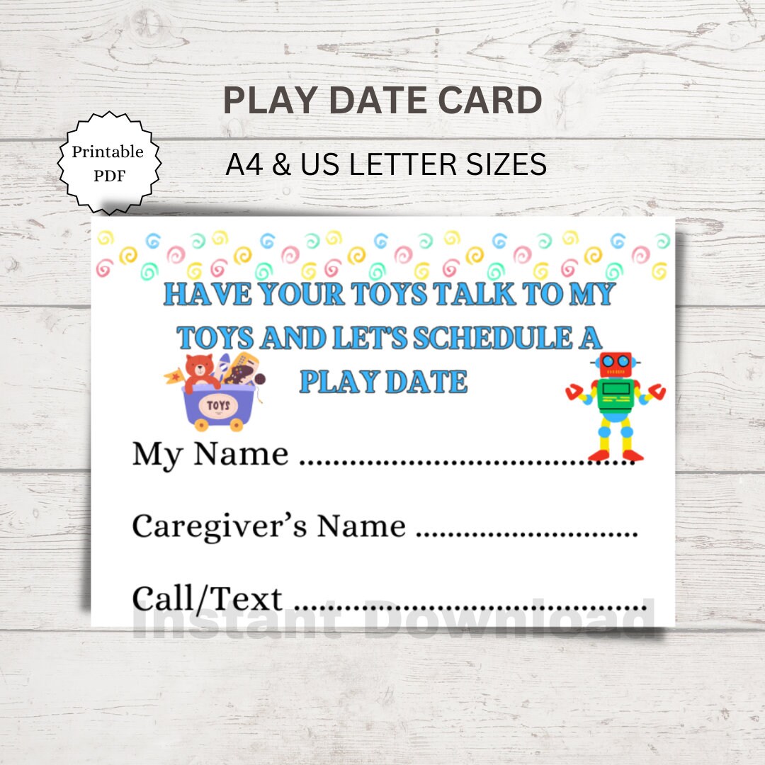 Printable Play Date Cards Playdate Invite Robots Toys - Etsy