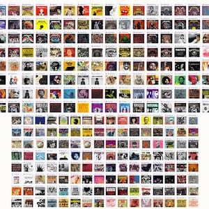 May include: A collection of album covers featuring various artists and bands. The covers display a variety of colors, designs, and artistic styles, showcasing diverse music genres. The image is a grid of square album art, perfect for music enthusiasts.