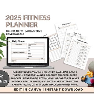 PLR bearbeitbares 2025 Fitnessplaner-Bundle, MRR, täglicher wöchentlicher Monatsplaner, Trainingsplaner, Master Resell Right, 2025 Undatierter Planer