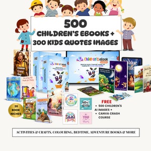 Ensemble de livres électroniques pour enfants DPP droits de revente, 500 livres pour enfants, 300 citations pour enfants, revenu passif, livres à colorier, heure du coucher, téléchargement