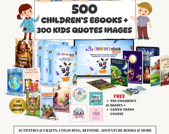 PLR Children's Ebook Bundle Master Resell Rights, 500 Kids books, 300 Kids Quotes, Passive Income, Coloring books, bedtime, Download