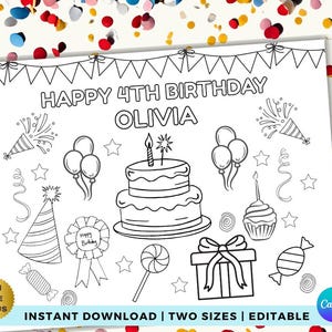 Personalized Kids Birthday Coloring Placemat Editable Birthday Printable Colouring Pages Party Favors Party Bag Fillers Download Bonus
