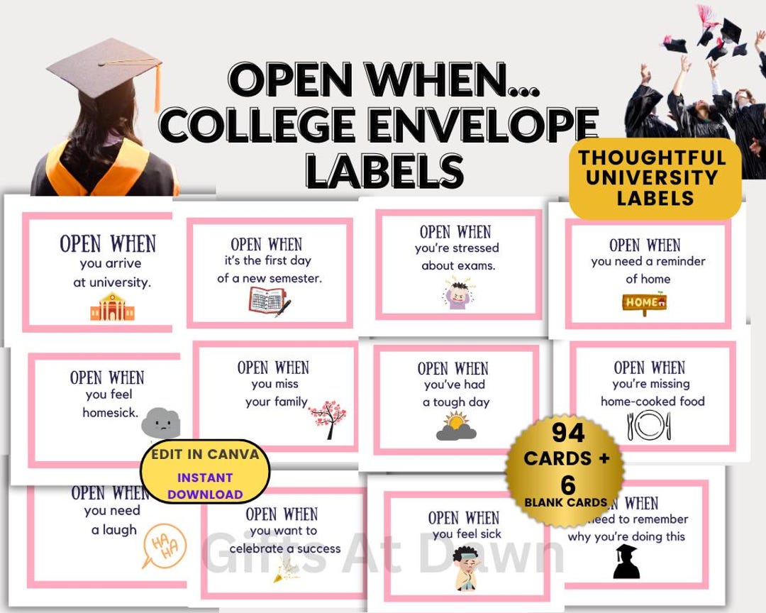 University Library Labels Open When Envelope Labels University Students Gift, Printable College ...