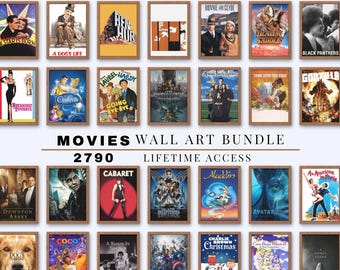 RESELL 2790 Vintage Movie Posters Bundle, Vintage Bedroom Wall Art, Dorm Room Decor Wall Art, Retro Wall Collage Film Posters Download