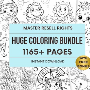 MRR Huge Coloring Pages Bundle 1165 Printable Pages, Master Resell Rights, PLR Colouring Pages for Children Homeschool & Classroom Download