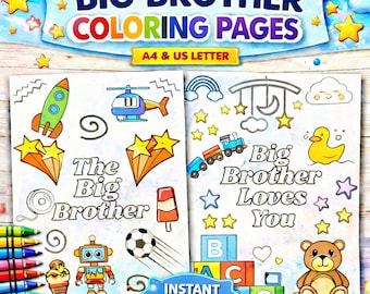 Big Brother Malseiten, Set von 2 druckbare Seiten für Kinder, neues Baby Sibling Andenken Geschenk, Instant Download,