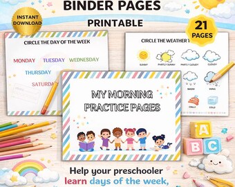 Morning Binder Pages Printable, Morning Practice Activity Worksheets, Preschool Education Resources, Homeschool Resources, A4 US Letter