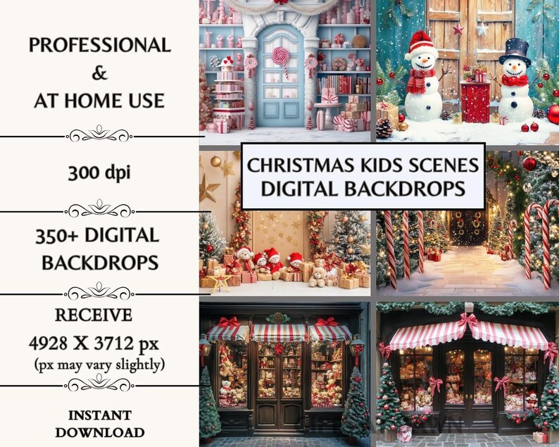 RESELL Christmas Kids Scenes Digital Backdrops Bundle, 350+ Christmas ...