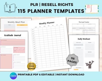 115 PLR Planner Templates Bundle, Printable Planner Pages, Canva Planner Templates, Finance Trackers Daily Monthly Planner Fitness Download