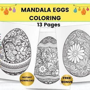Mandala Eggs Easter Eggs Coloring Pages Easter Colouring for Kids & adults Printable Coloring Download Free Bonus