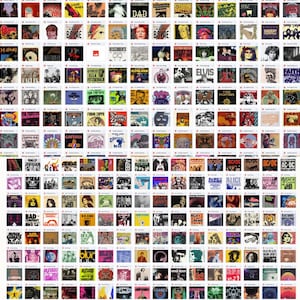 May include: A collection of album covers, featuring various artists and bands. The covers display a range of colors, styles, and designs, including portraits, illustrations, and text. The albums span different genres and eras of music.