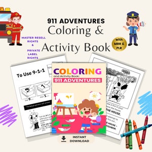 PLR Children&#39;s Coloring & Activity Book, 911 Adventures, MRR, Master Resell Rights, Passive Income PLR Coloring pages, Download