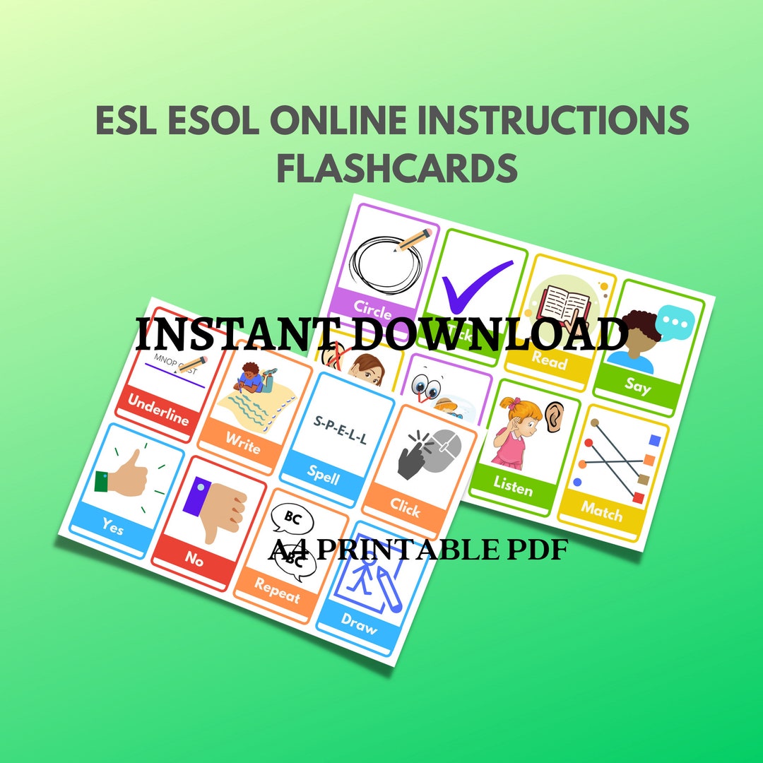 ESOL ESL Instructions Flashcards Instant Download for Etsy