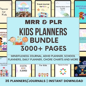 Bewerkbare kinderplanners MRR PLR-dagboek, Master-doorverkooprechten, Mindfulness-dagboek, ADHD-planner Schoolkarweien downloaden, Canva