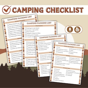 Camping Pack Checklists Druckbare Listen, Camping Ausrüstung Liste, Camp Packliste, Sofortiger Download Bonus