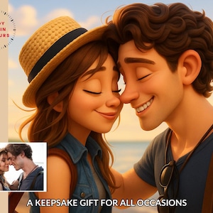 Couples Portrait Custom Pixar Style Photo Portrait, Turn Your Photo into Cartoon Gift Anniversary Gift Personalised Keepsake, Download Bonus