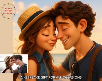Couples Portrait Custom Pixar Style Photo Portrait, Turn Your Photo into Cartoon Gift Anniversary Gift Personalised Keepsake, Download Bonus