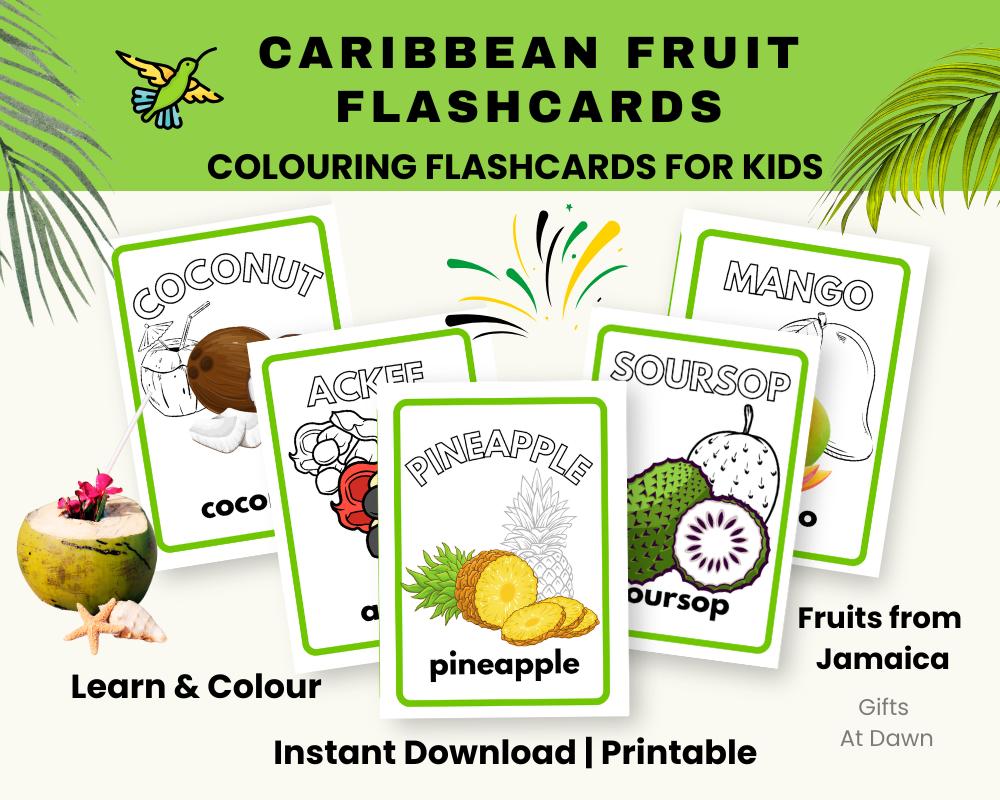 Caribbean Travel Activities for Kids Printable Caribbean Fruit Flashcards Coloring Activity Jamaica Fruit Summer Fun, Download ,