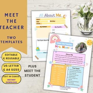 Editable Meet the Teacher Template, Meet the Student Template, Rainbow, Back to School, Meet Your Teacher, Classroom Templates, 2 sizes,