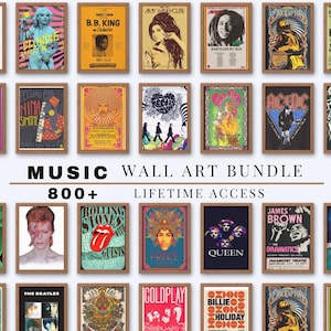 RESELL 800+ Vintage Music Posters Bundle, Concert Posters, Rock Band Posters, Music Wall Art, Retro Wall Collage, Bedroom Posters Download