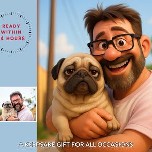 Pet Portrait Custom Pixar Style Photo Portrait, Turn Your Photo into Cartoon Gift Personalised Pet Lover Gift  Keepsake, Download Bonus