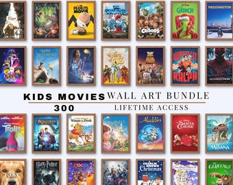 Paquete de 300 pósteres de películas infantiles vintage, pósteres de pared para dormitorio infantil, collages de pared retro, descarga de pósteres de películas.
