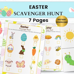 Easter Scavenger Hunt Printable Game Treasure Hunt cards Kids Easter Activity for Home Classroom & Party Instant Download, Free Bonus