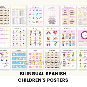 Bilingual Spanish Educational Posters for Kids, 19 Colorful Posters Education Resources, Homeschool Resources, Classroom Decor