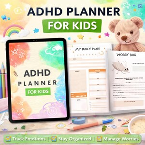 子供向けADHDプランナー（印刷可能）、MRR PLR、マスター再販権、実行機能スキル、ADHDオーガナイザー（Canva即時ダウンロード）、2サイズ