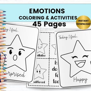 Emotions Coloring & Activities Pages Bundle, Coloring Today I Feel, 45 Printable Pages Colouring for Children Feelings Activity Download