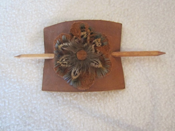 Native American Hair-Stick Leather Barrett - to c… - image 5