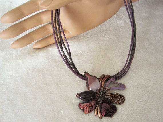 Five-Corded Choker Style Floral-Pendant Necklace … - image 2
