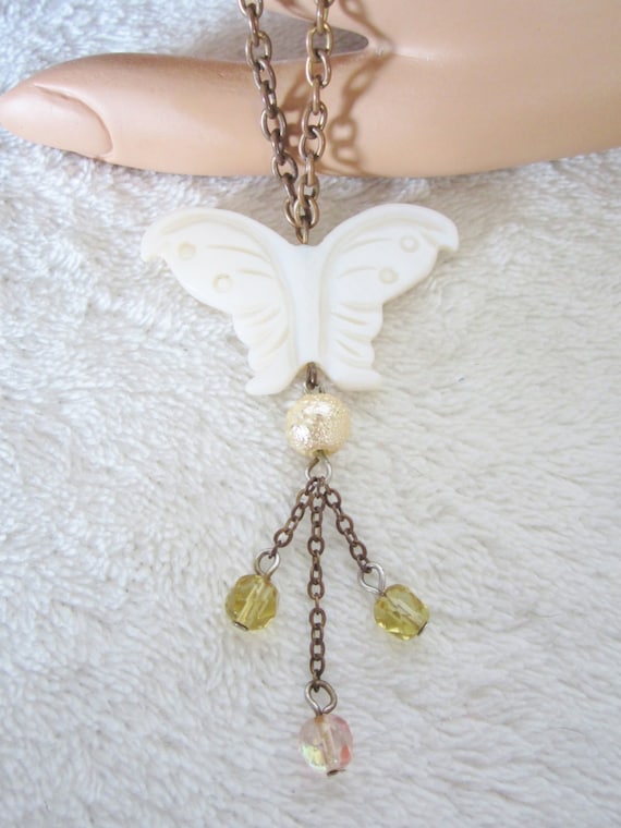 Mother Of Pearl Carved Butterfly Pendant-suspended