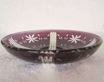 Czechoslovakian Amethyst Crystal Cut-To-Clear Center-Piece Bowl-floral and geometric design compliment each other beautifully. Wedding Gift!