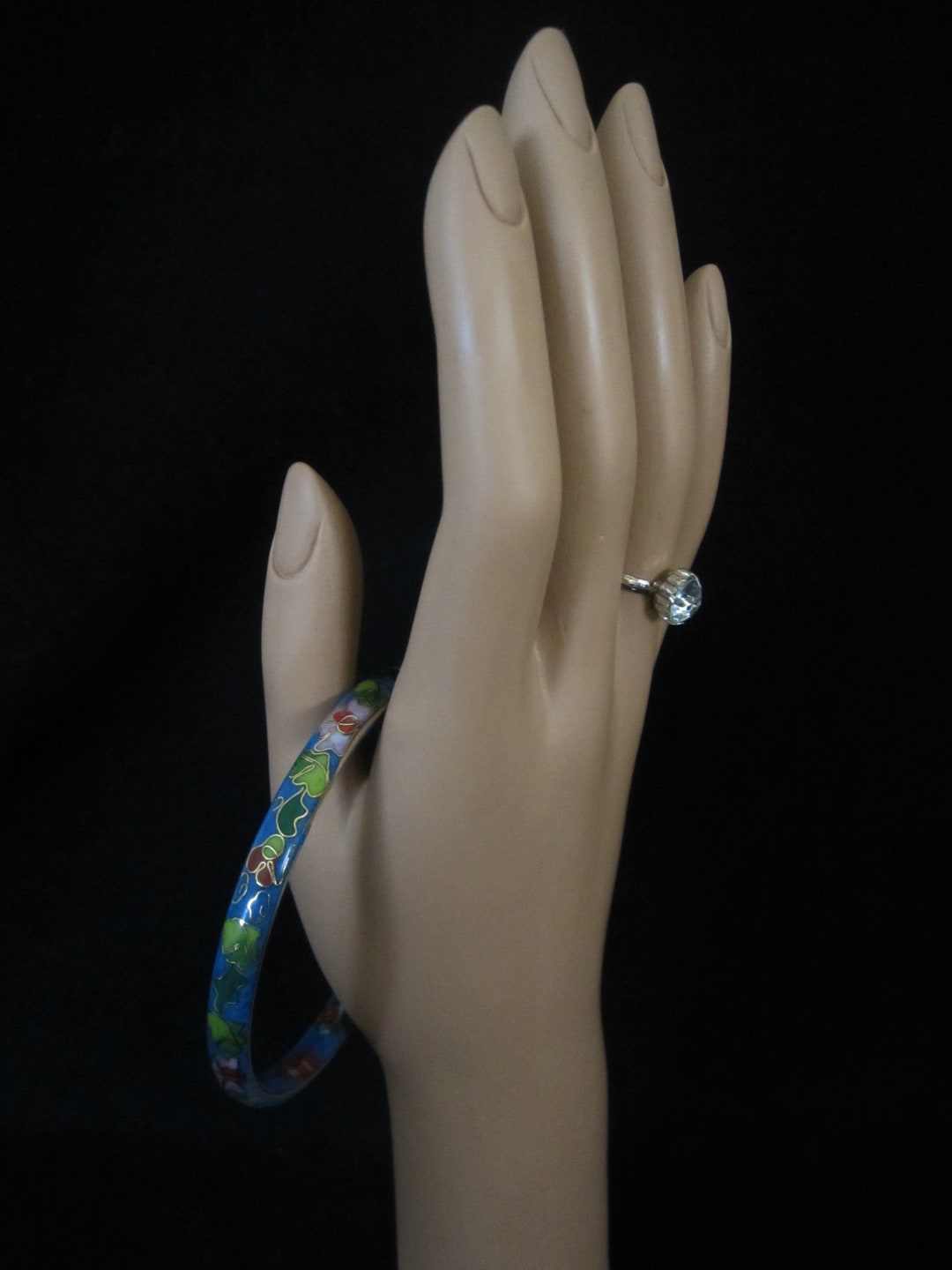 Bracelet Cloisonné Pour Femme - Émail Floral Ethnique, Alliage, Diamètre 6 Cm, Style Chinois