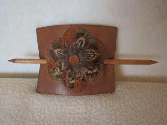 Native American Hair-Stick Leather Barrett - to c… - image 8