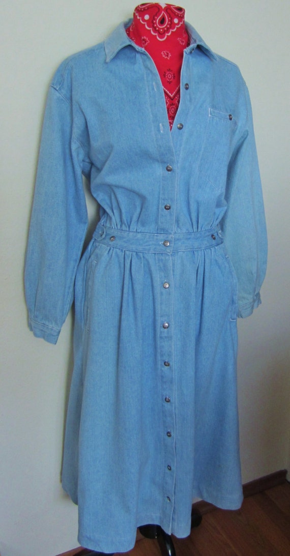 Vintage faded blue 80's 90's denim dress.The dress | Etsy