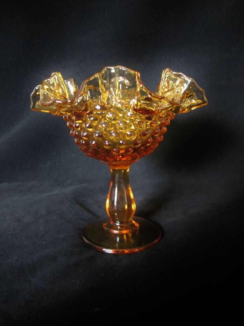 Fenton Art Glass Candy Dish Amber Color Crimped Ruffled Rim Etsy