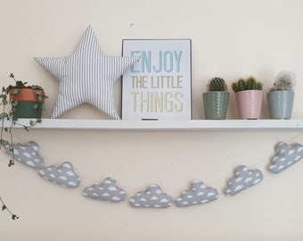 Grijze kinderkamerslinger Wolkenslinger babyslinger Maanster en wolk kinderkamerdecoratie Grijze kinderkamer Scandinavische slinger babyshower