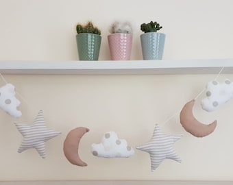 Kwekerijslinger / babyslinger / Moon Star en Cloud Garland / Decor kinderkamer / Neutrale kinderkamer / Scandinavische kinderkamer