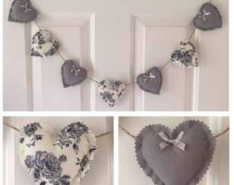 Fabric Heart Garland / Bunting / Garland / Grey Garland / Rose Garland