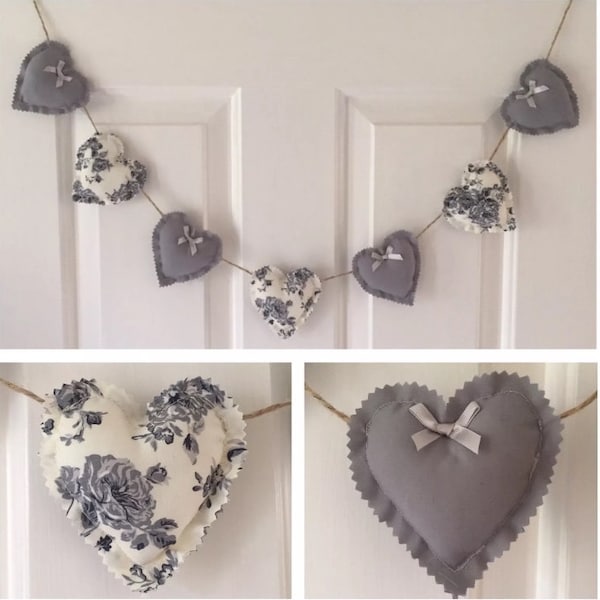 Fabric Heart Garland / Bunting / Garland / Grey Garland / Rose Garland