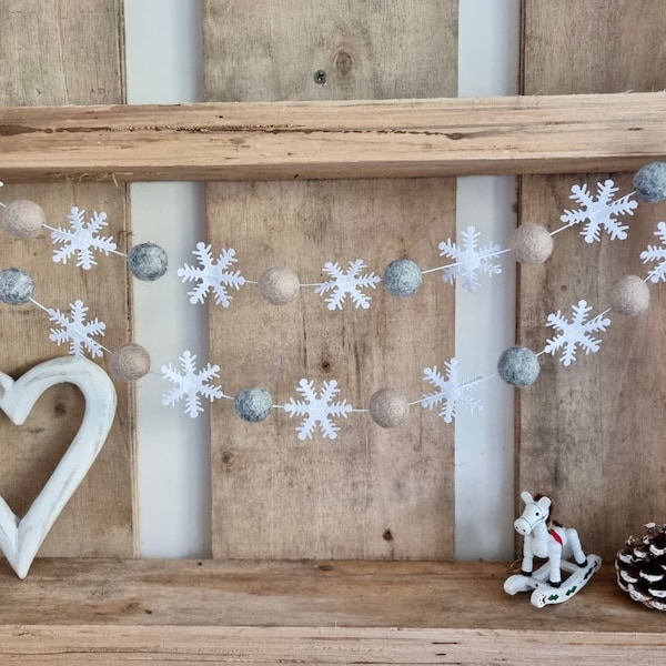 Neutral White Christmas garland, Nordic Christmas ornament, neutral Christmas  garland, 2022 Christmas, snowflake Garland, Christmas banner