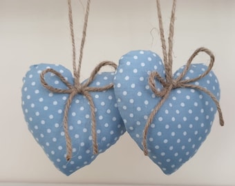 Fabric Hanging hearts / Set of 2 / Blue Polka Dot