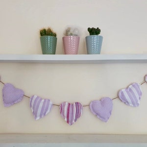Heart garland / fabric heart garland / Lilac garland / Wall decor / Girl room lilac / Lilac bunting
